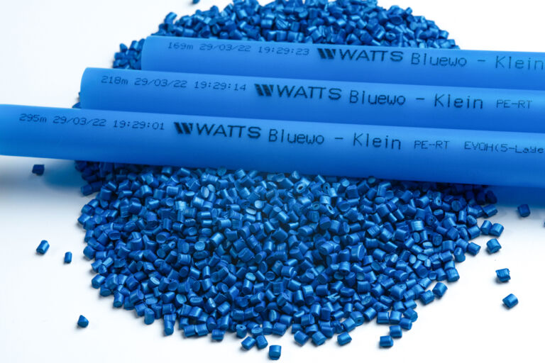 Bluewo Klein PERT laying on bed of plastic pellets
